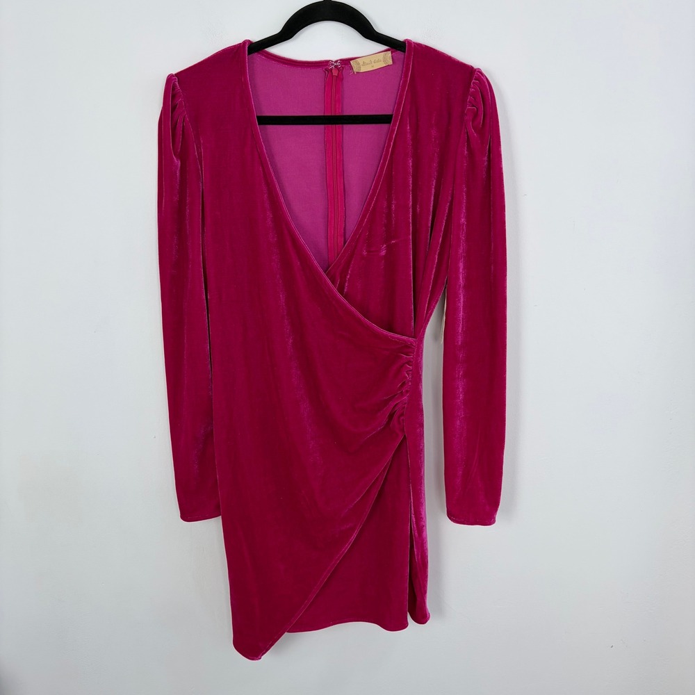 Altar'd State Barrymore Mini Dress Fuschia Pink Velvet Long Sleeve Faux Wrap M